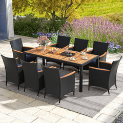 9 PCS Patio Dining Set for 8 Large Conversation Set with Umbrella Hole-Navy