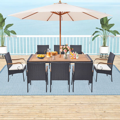 9 Pieces Outdoor Table and Chairs Set with Cushions and Umbrella Hole