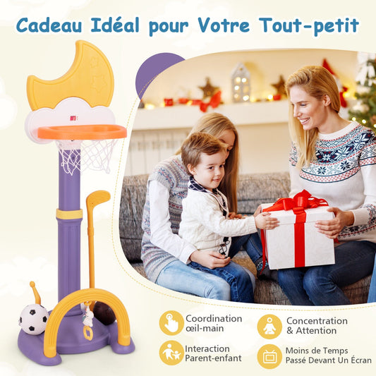 4-In-1 Kids Basketball Hoop with Adjustable Height for Kids-Yellow