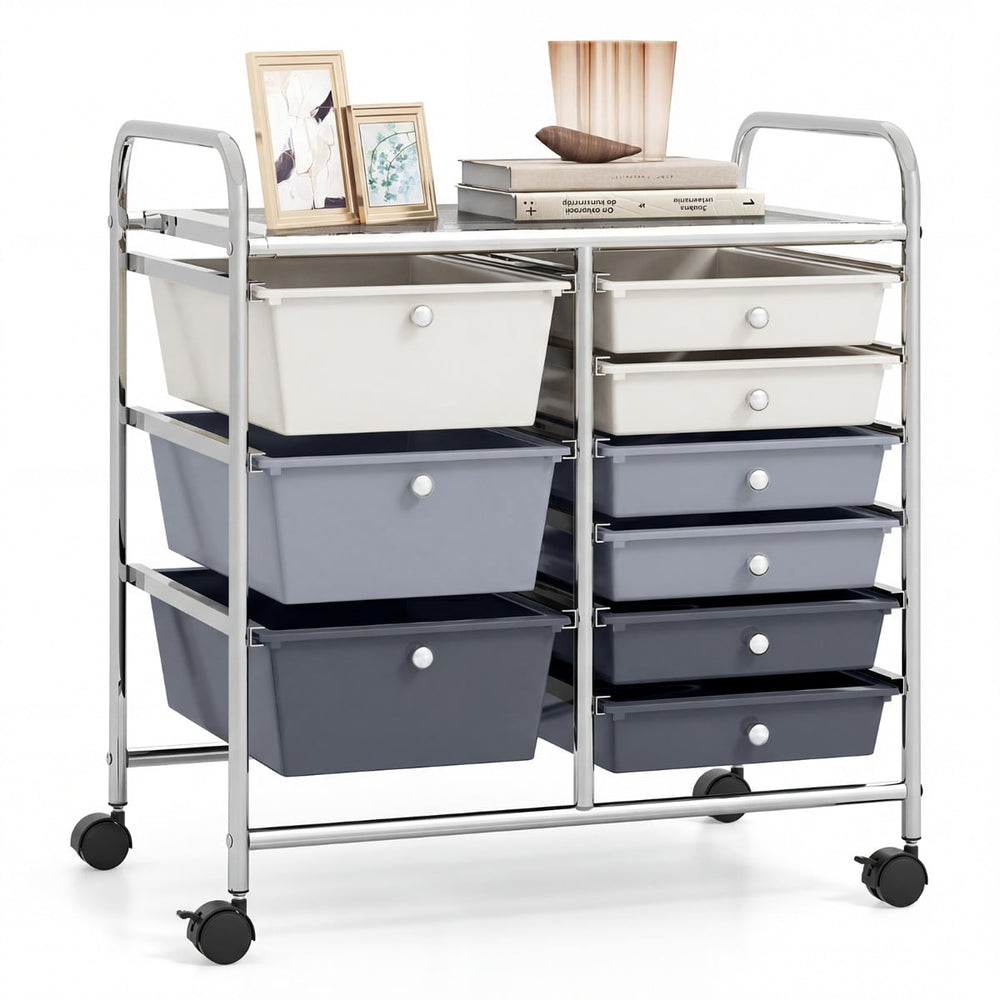 9-Drawer Rolling Storage Cart Tools Scrapbook Paper Organizer-Grey