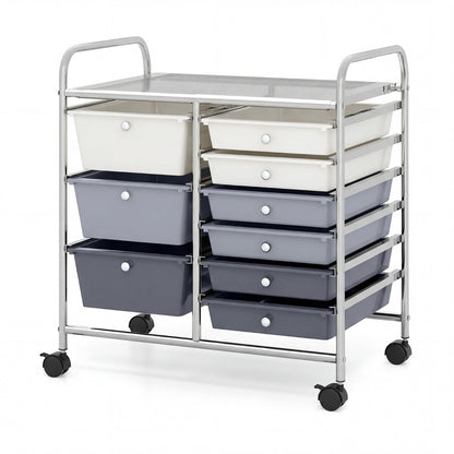 9-Drawer Rolling Storage Cart Tools Scrapbook Paper Organizer-Grey