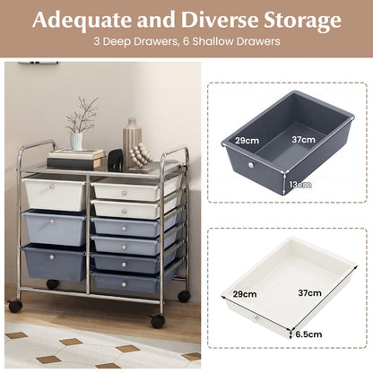 9-Drawer Rolling Storage Cart Tools Scrapbook Paper Organizer-Grey