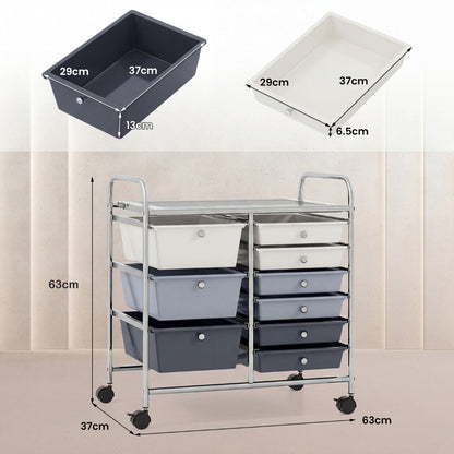 9-Drawer Rolling Storage Cart Tools Scrapbook Paper Organizer-Grey