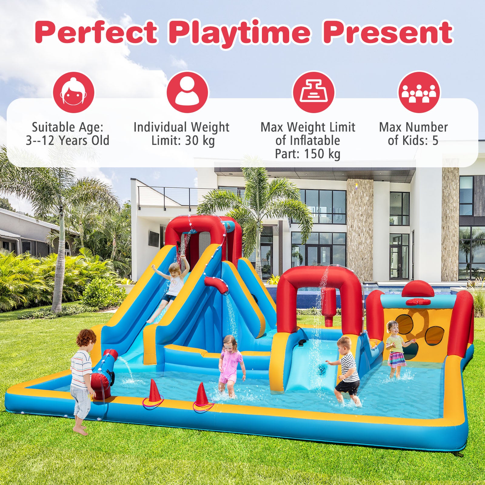 9-in-1 Inflatable Double Water Slide Park for Backyard