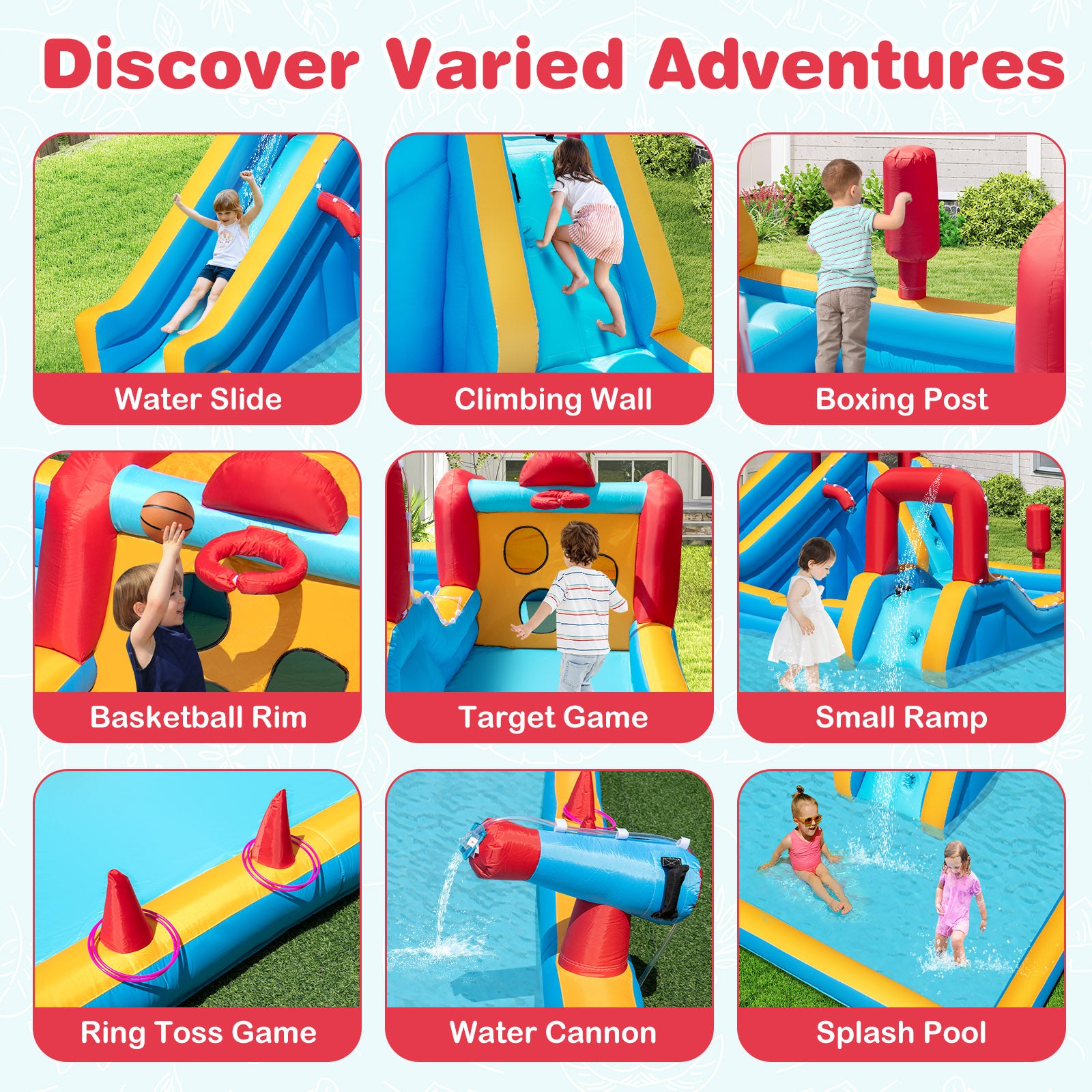 9-in-1 Inflatable Double Water Slide Park for Backyard