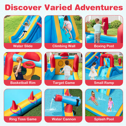 9-in-1 Inflatable Double Water Slide Park for Backyard