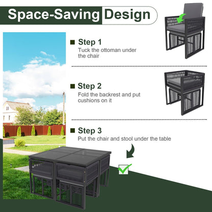 9 Pieces Patio Dining Set with PE Rattan Chairs and Tempered Glass Table-Grey