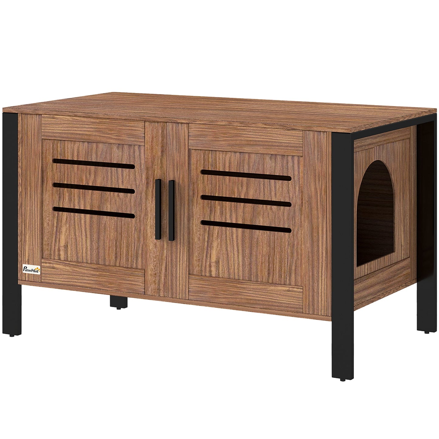 PawHut Cat Litter Box Enclosure with Tall Legs, Scratching Board, Double Doors, Ventilation Holes, 80 x 45 x 50 cm, Dark Brown