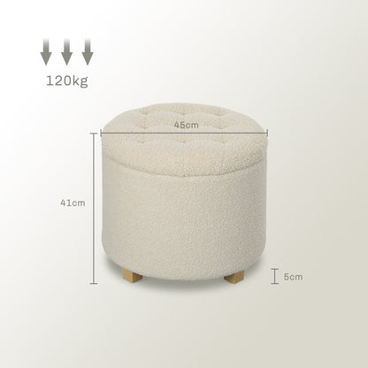 HOMCOM 40.5L Teddy Fleece Storage Ottoman - Cream White