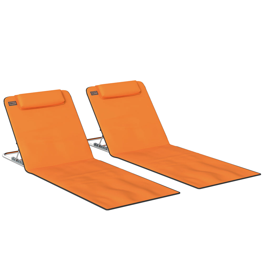 Outsunny Set of Two Metal Frame Beach Chairs, with Reclining Backs - Orange