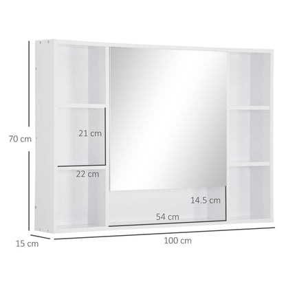 kleankin Wall Mounted Medicine Cabinet, Bathroom Mirror Cabinet with Mirrored Door, Shelves and Storage Cupboard, White