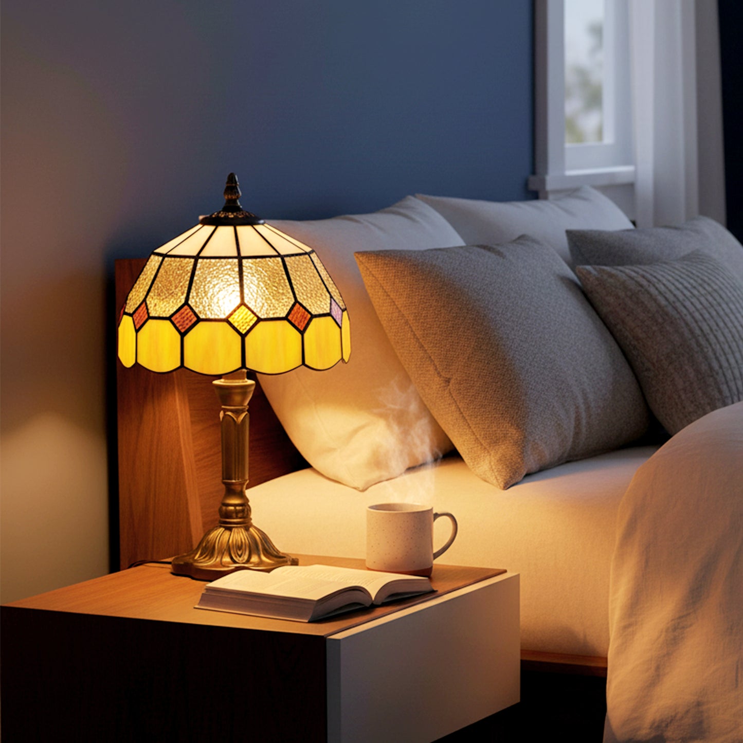 HOMCOM Handmade Art Deco Glass Table Lamp - White/Orange