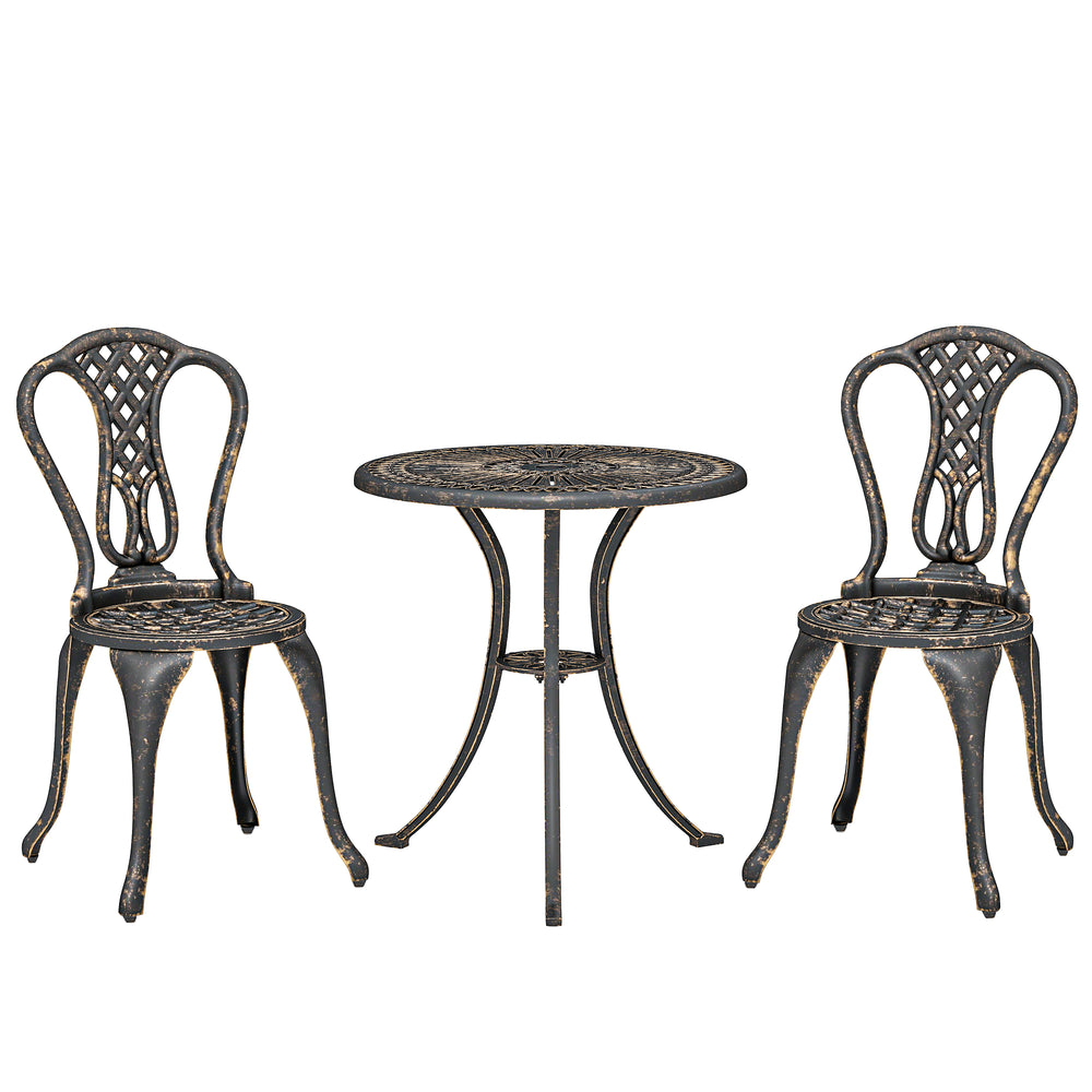 Outsunny Outdoor Bistro Set for 2 Cast Aluminium Patio Furniture with Round Table Umbrella Hole Brown