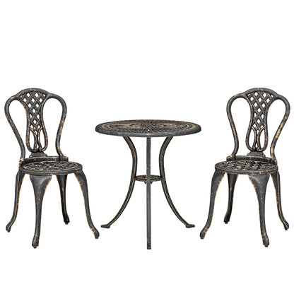 Outsunny Outdoor Bistro Set for 2 Cast Aluminium Patio Furniture with Round Table Umbrella Hole Brown