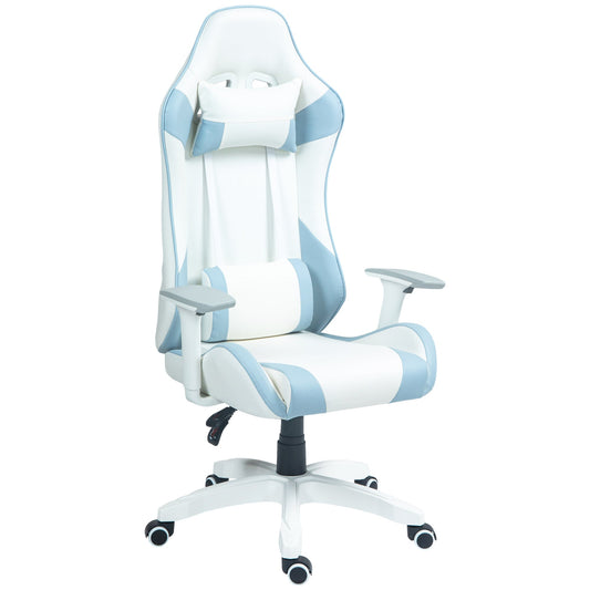 HOMCOM Faux Leather Colour Block Gaming Chair, with 135  Reclining Back - Blue/White
