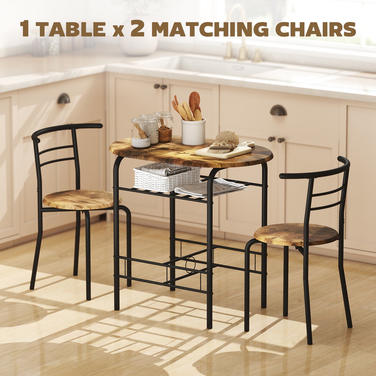 HOMCOM Three-Piece Compact Dining Set - Rustic Brown