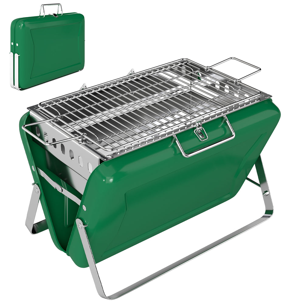 Outsunny Charcoal BBQ Grill Portable Stainless Steel Barbecue with Tilting Grate for Camping Picnic Garden Dark Green