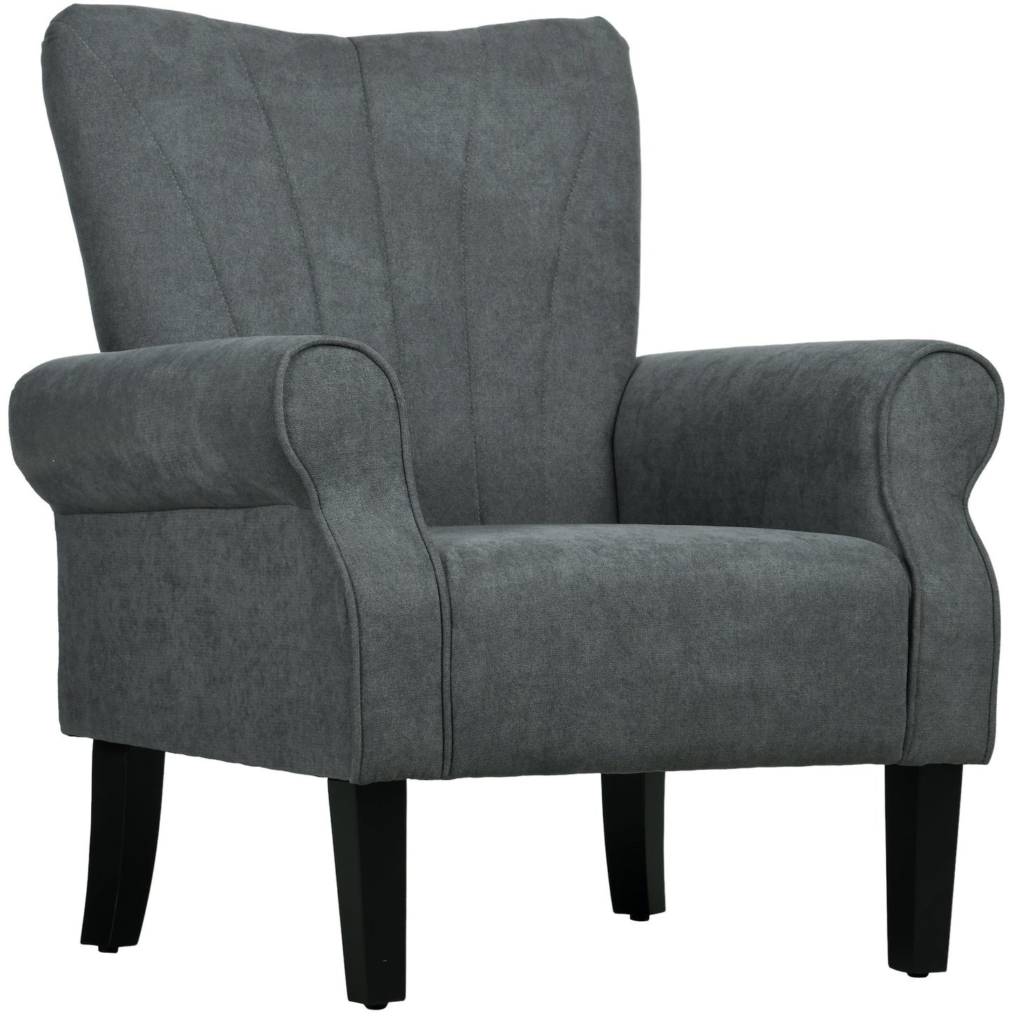 HOMCOM Upholstered Accent Chair with Rolled Arms and Wood Legs, Armchair for Living Room Bedroom, Grey