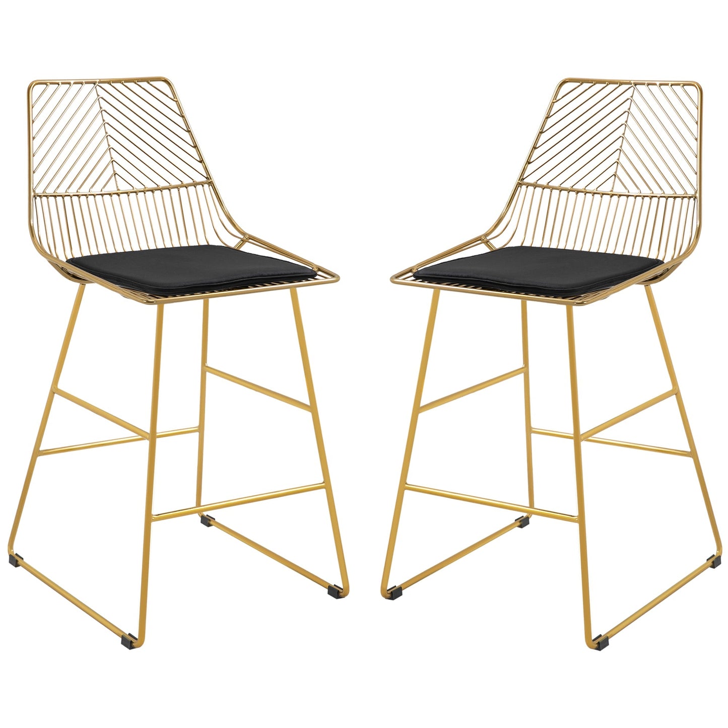 HOMCOM Set of 2 Bar Stools, Modern Counter Height Breakfast Bar Chairs with Wire Metal Frame for Kitchen, Dining Room, Gold