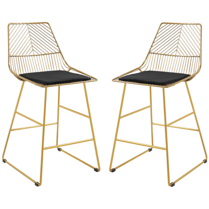 HOMCOM Set of 2 Bar Stools, Modern Counter Height Breakfast Bar Chairs with Wire Metal Frame for Kitchen, Dining Room, Gold