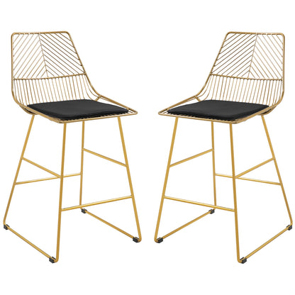 HOMCOM Set of 2 Bar Stools, Modern Counter Height Breakfast Bar Chairs with Wire Metal Frame for Kitchen, Dining Room, Gold