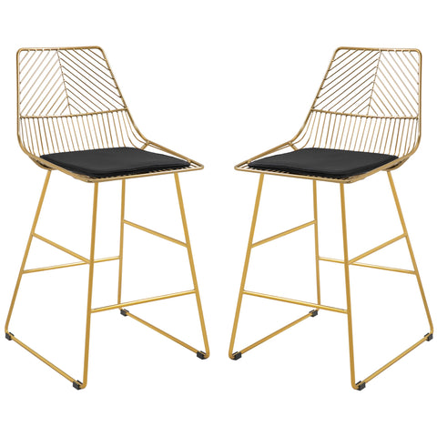 HOMCOM Set of 2 Bar Stools, Modern Counter Height Breakfast Bar Chairs with Wire Metal Frame for Kitchen, Dining Room, Gold