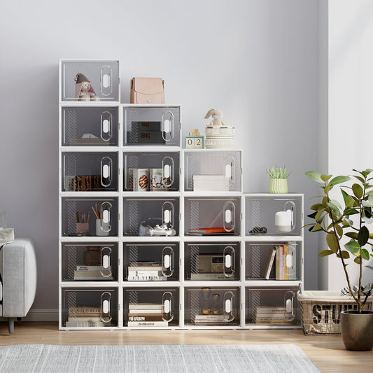 HOMCOM 18PCS Clear Shoe Box, Plastic Stackable Shoe Storage Box for UK/EU Size up to 12/46 with Magnetic Door for Women/Men, 28 x 36 x 21 cm