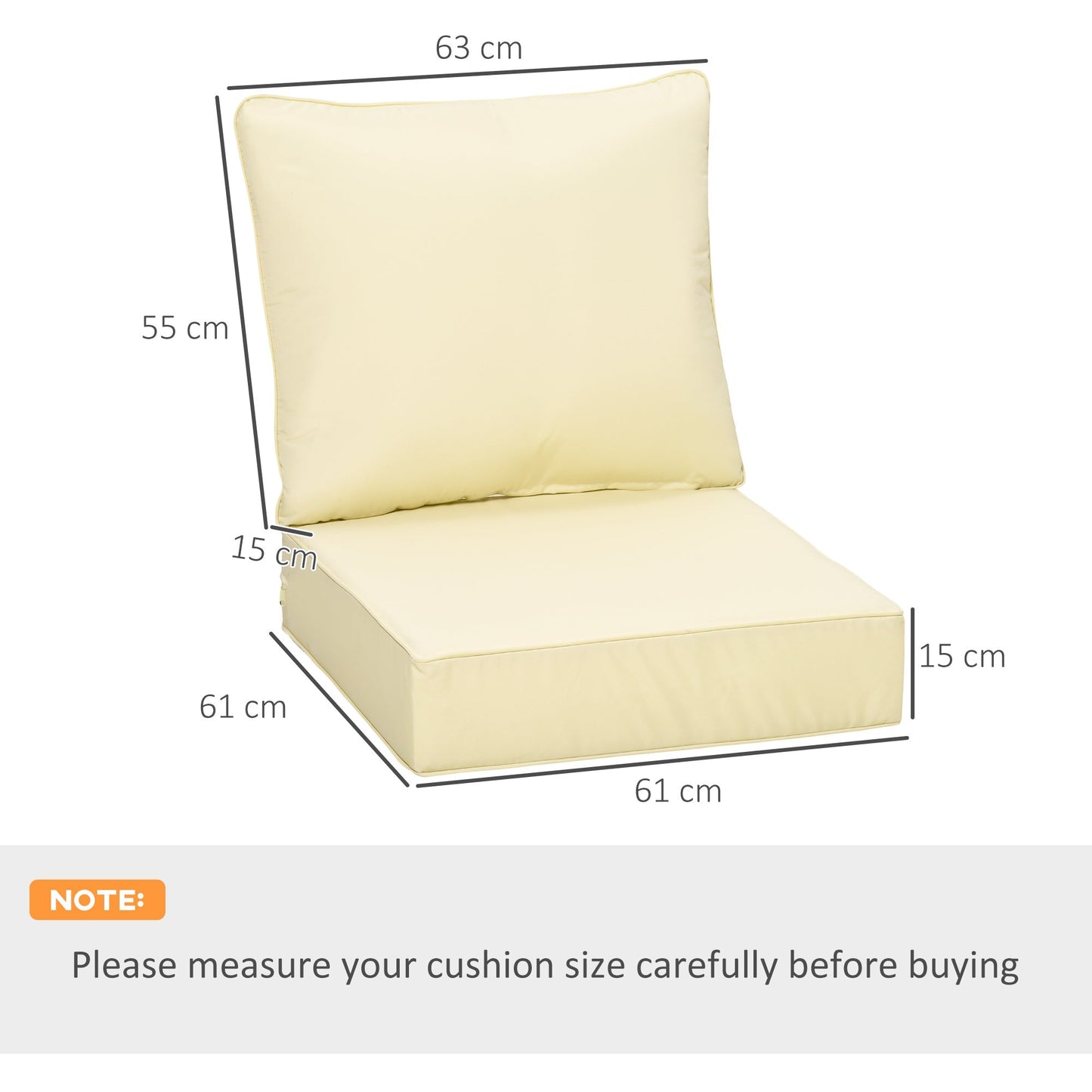 Outsunny 4 Pieces Outdoor Seat and Back Cushion Set Patio Deep Seating Chair Replacement Cushion, Beige