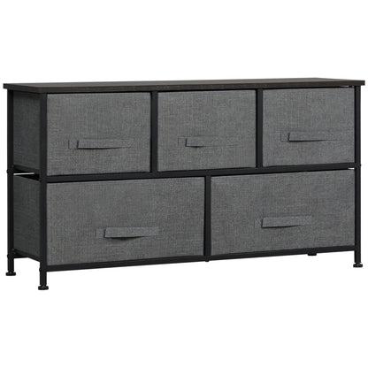 HOMCOM Chest of Drawers, 5 Drawer Fabric Dresser with Steel Frame, Adjustable Feet, Storage Organizer Unit for Bedroom, Living Room, Dark Grey