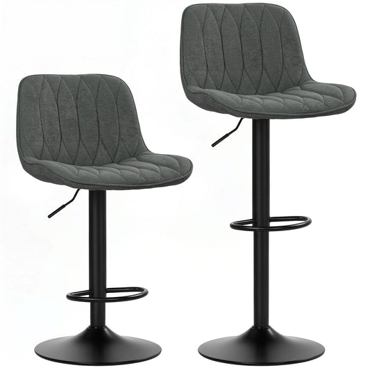 HOMCOM Set of Two Linen-Look Bar Stools - Charcoal Grey