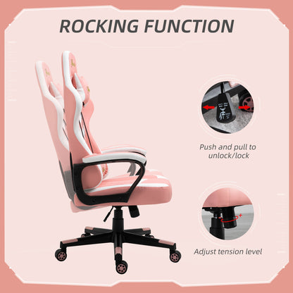 Vinsetto Gaming Chair, Computer Desk Chair with Lumbar Support, Faux Leather Racing Chair with Headrest and Swivel Wheels for Home Office, Pink