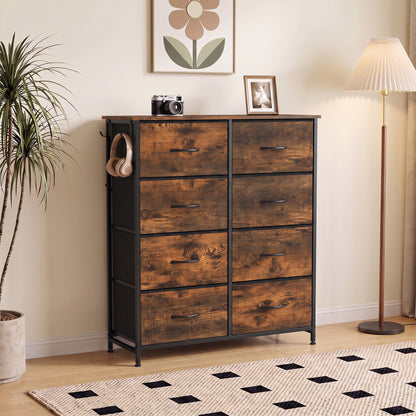 HOMCOM Chest of Drawers, Dresser for Bedroom with 8 Fabric Drawers, Tall Storage Unit w/ Side Storage Bag, Rustic Brown
