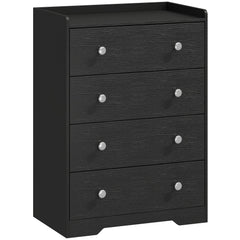 HOMCOM 4 Drawer Chest of Drawers, Modern Dresser for Bedroom, Storage Cabinet for Living Room Entryway, Black Wood Effect