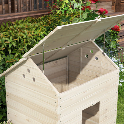 PawHut Wooden Duck House Poultry Coop for 2-4 Ducks with Openable Roof Raised Feet Air Holes Natural