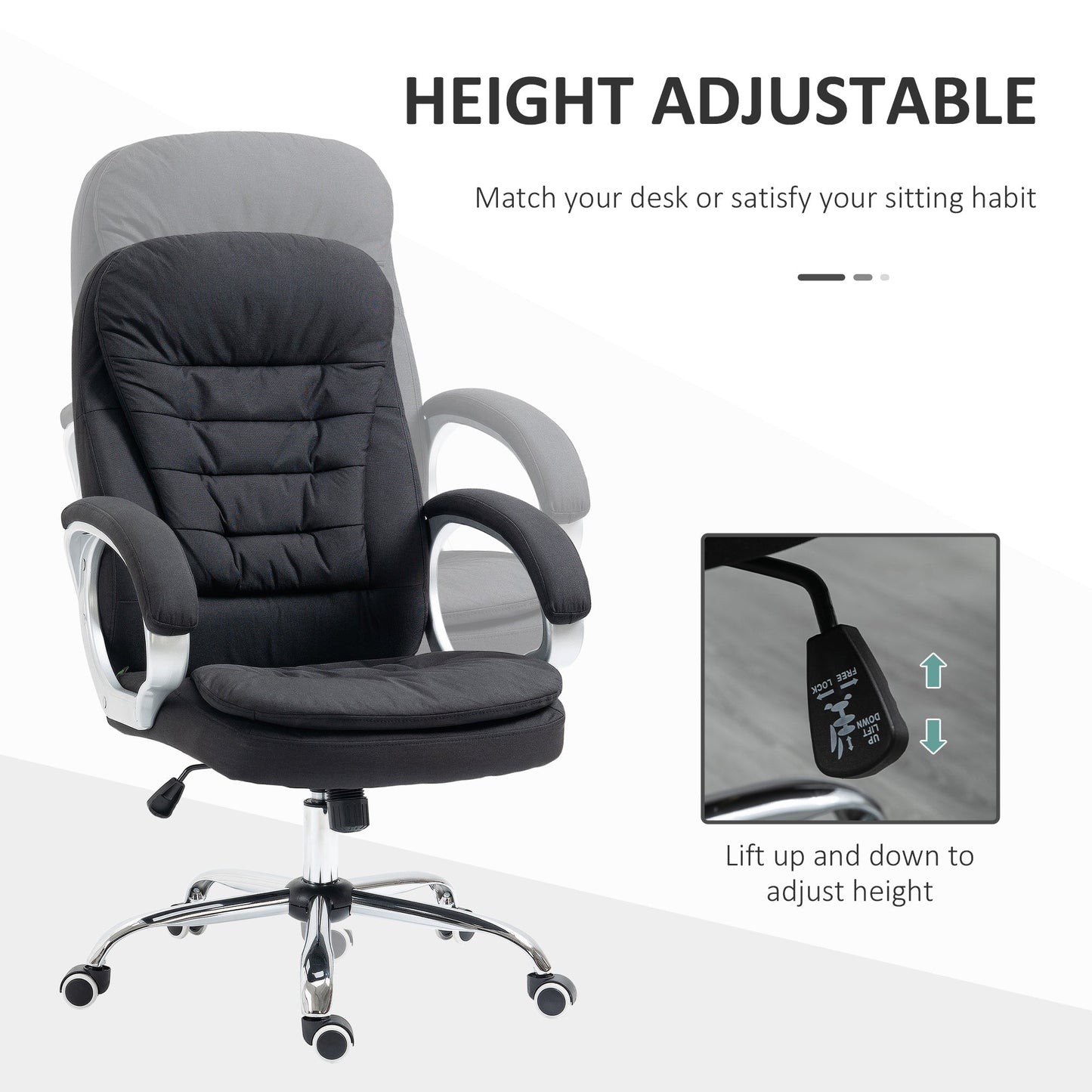 Vinsetto Ergonomic Office Chair Task Chair for Home with Arm, Swivel Wheels, Linen Fabric, Black