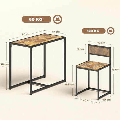 HOMCOM 3 Piece Table Stool Set - Rustic Brown