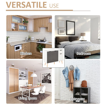 HOMCOM Sideboard Floor Standing Storage Cabinet with Drawer and Solid Wood Legs for Bedroom, Living Room, Home Office, Grey