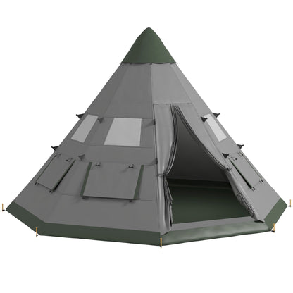 Outsunny 6 Men Tipi Tent with Carry Bag - Grey