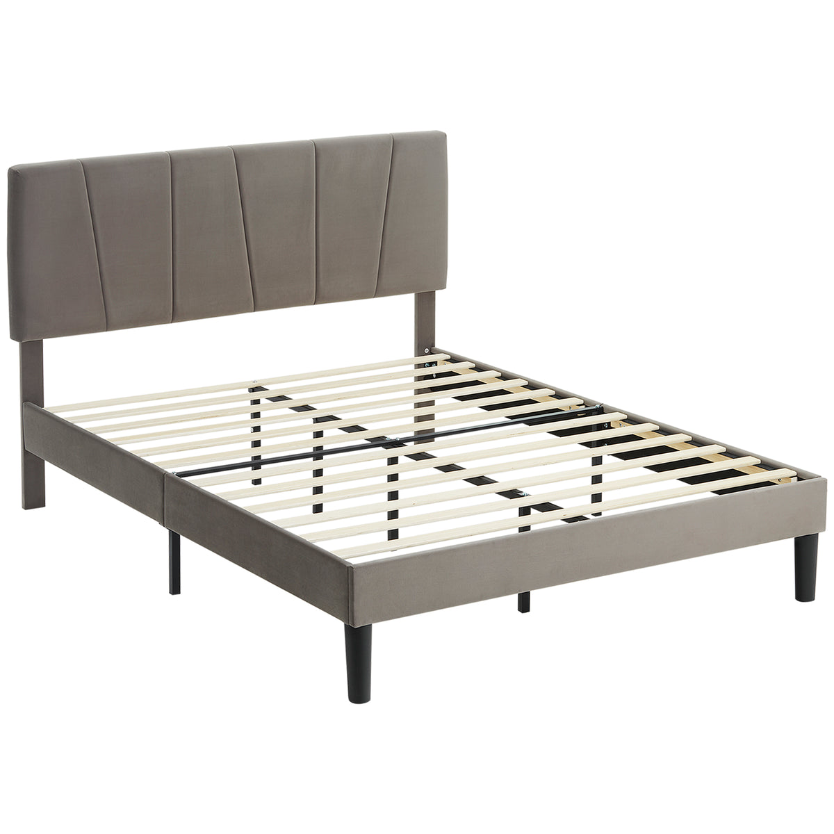 HOMCOM Double Bed Frame, with Velvet-Feel Headboard - Grey