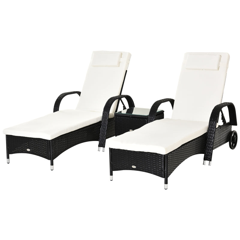 Boro 2 Seat Rattan Reclining Sun Lounger with Side Table Set Brown, Grey, Black