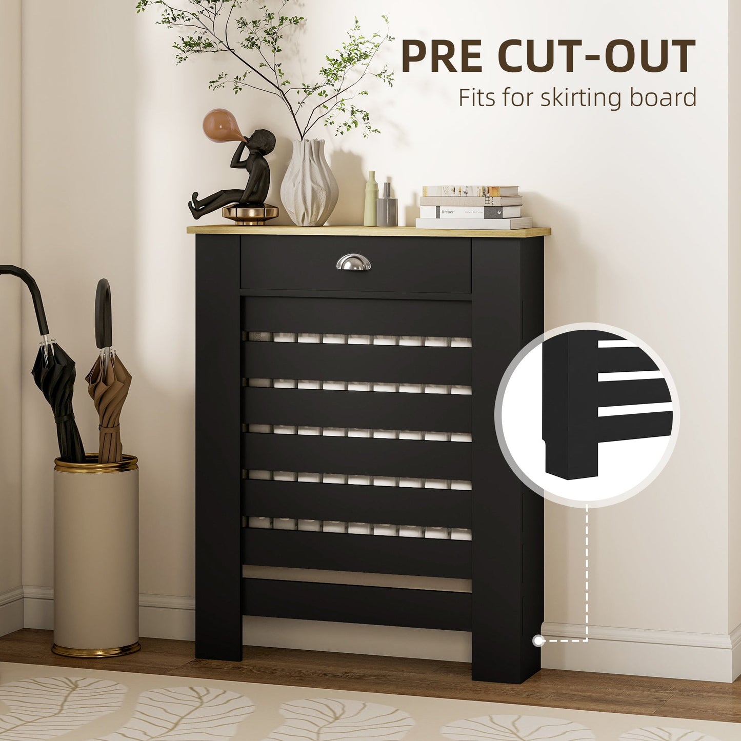 HOMCOM 95.5H x 78Wcm Radiator Cover, with Drawer - Black