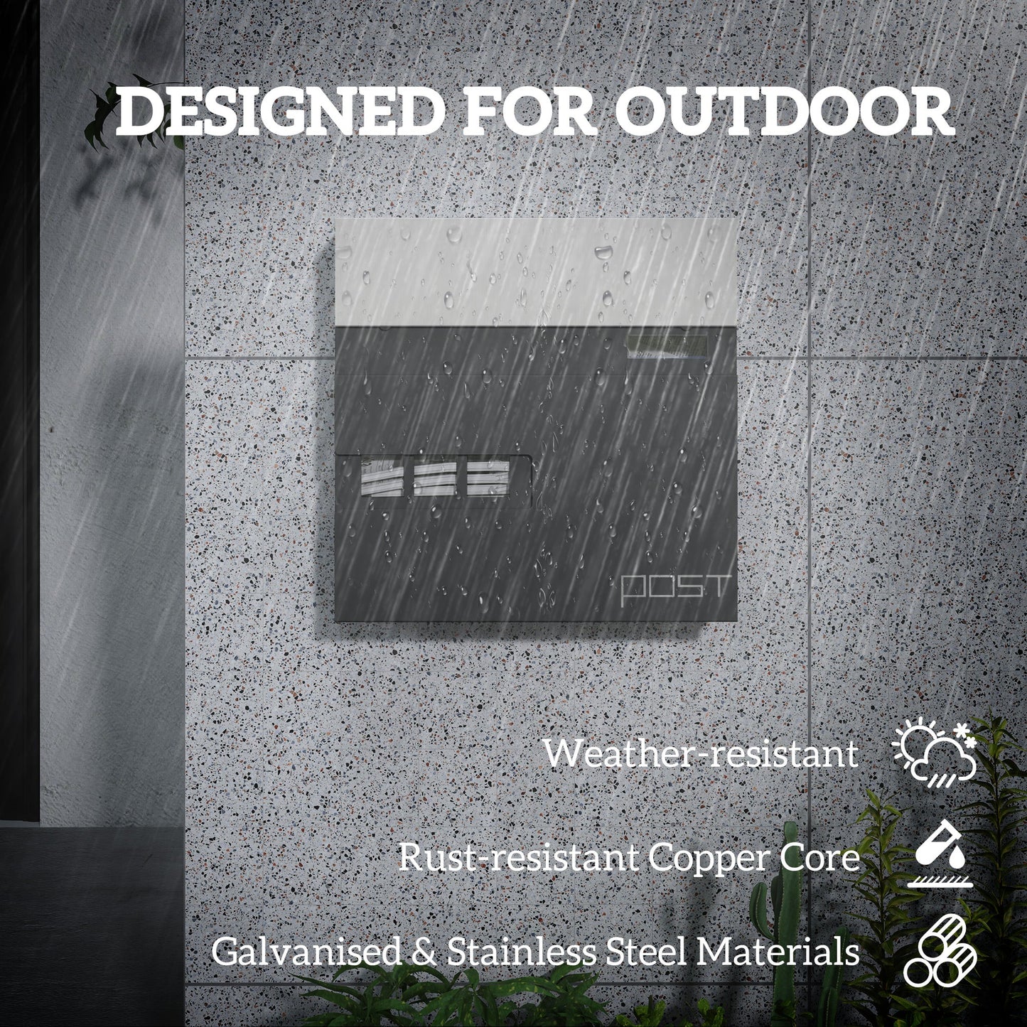HOMCOM Locking Galvanised Steel Letterbox - Charcoal Grey/Black