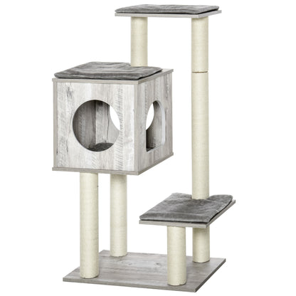 PawHut Cat Tree for Indoor Large Cats 113cm Kitten Tower Condo Jute Scratching Post Kitten Play House Activity Center Furniture