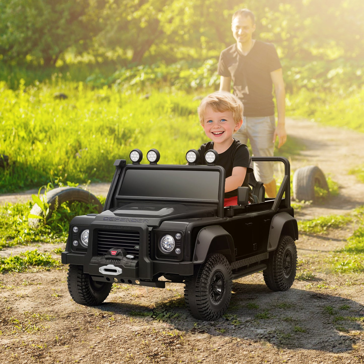 AIYAPLAY Kids Ride On Car with Remote Control, Music, Horn, 4 Spring Suspension Wheels, LED Lights for 3-5 Years Old, Black