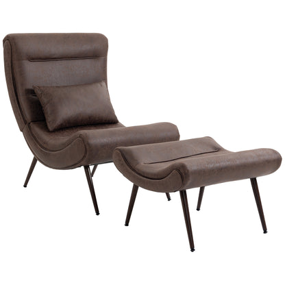 HOMCOM Modern Accent Chair with Footstool, Upholstered Lounge Chair with 64cm Wide Seat, Lumbar Pillow, Trapezoidal Backrest