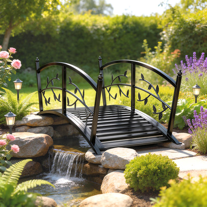 Outsunny 1.2M Metal Garden Bridge with Safety Railings, Outdoor Pond Bridge, Arch Decorative Footbridge for Creek Stream