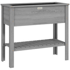 Outsunny Wooden Raised Garden Bed, Elevated Planter Box with Storage Shelf and Drainage Holes, Raised Planter with Legs, Grey