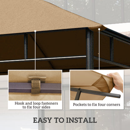Outsunny 3 x 3 m Gazebo Canopy Replacement Cover, Garden Gazebo Roof Replacement with Drain Holes, TOP COVER ONLY, Beige
