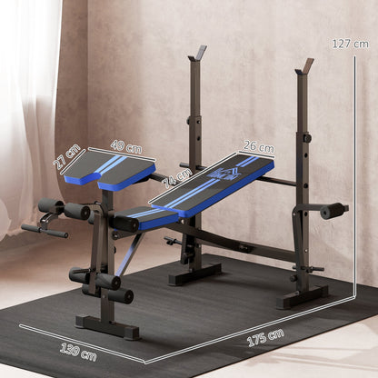 HOMCOM Adjustable Weight Bench with Leg Extension, Barbell Rack, Preacher Curl Pad, Butterfly, Multi-Function Home Gym Bench for Strength Training, Blue