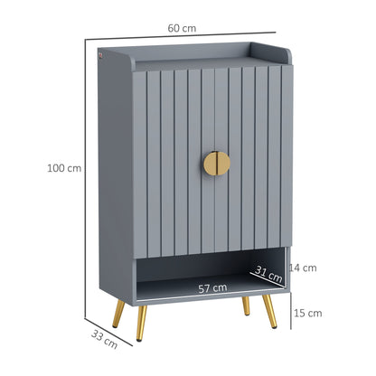 HOMCOM Modern Shoe Cabinet with 2 Doors, Open Shelf and Adjustable Shelves, 15 Pair Hallway Shoe Cupboard, Entryway Storage Unit, Light Grey